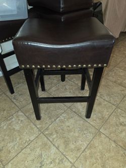 Set of 4 Brown Faux Leather Bar Stools