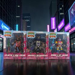 TMNT x Godzilla Playmates Figures Splinter Shredder Donnie Set of 3 New