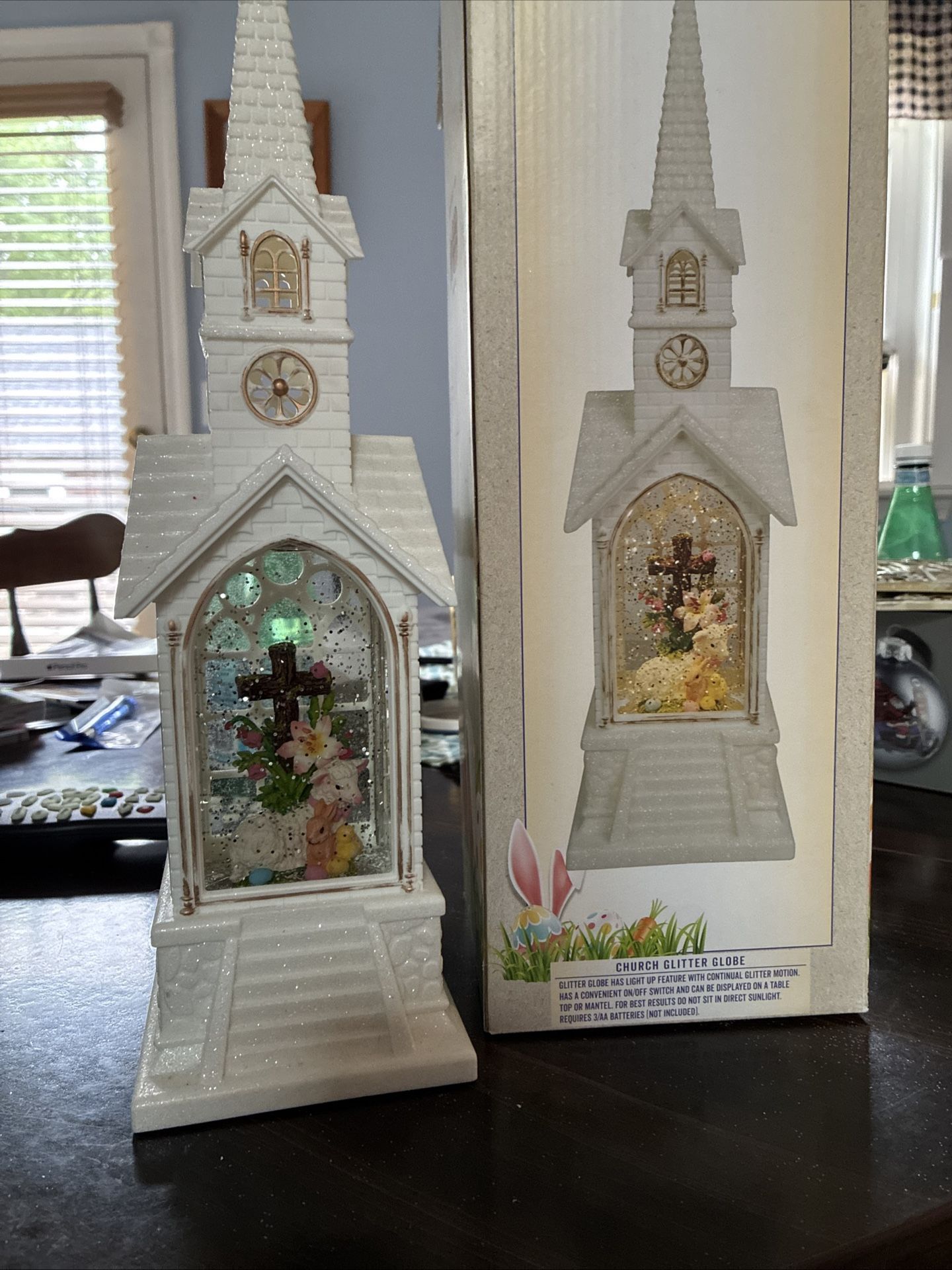 Vintage Easter Cracker Barrel Church Glitter Globe