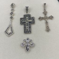 (4) Marcasite Vintage Pendants 