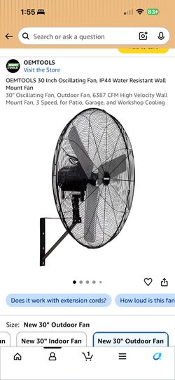 NEW OEMTOOLS 30” Oscillating Outdoor Wall Mount Fan – 6,387 CFM – IP44 Water Resistant