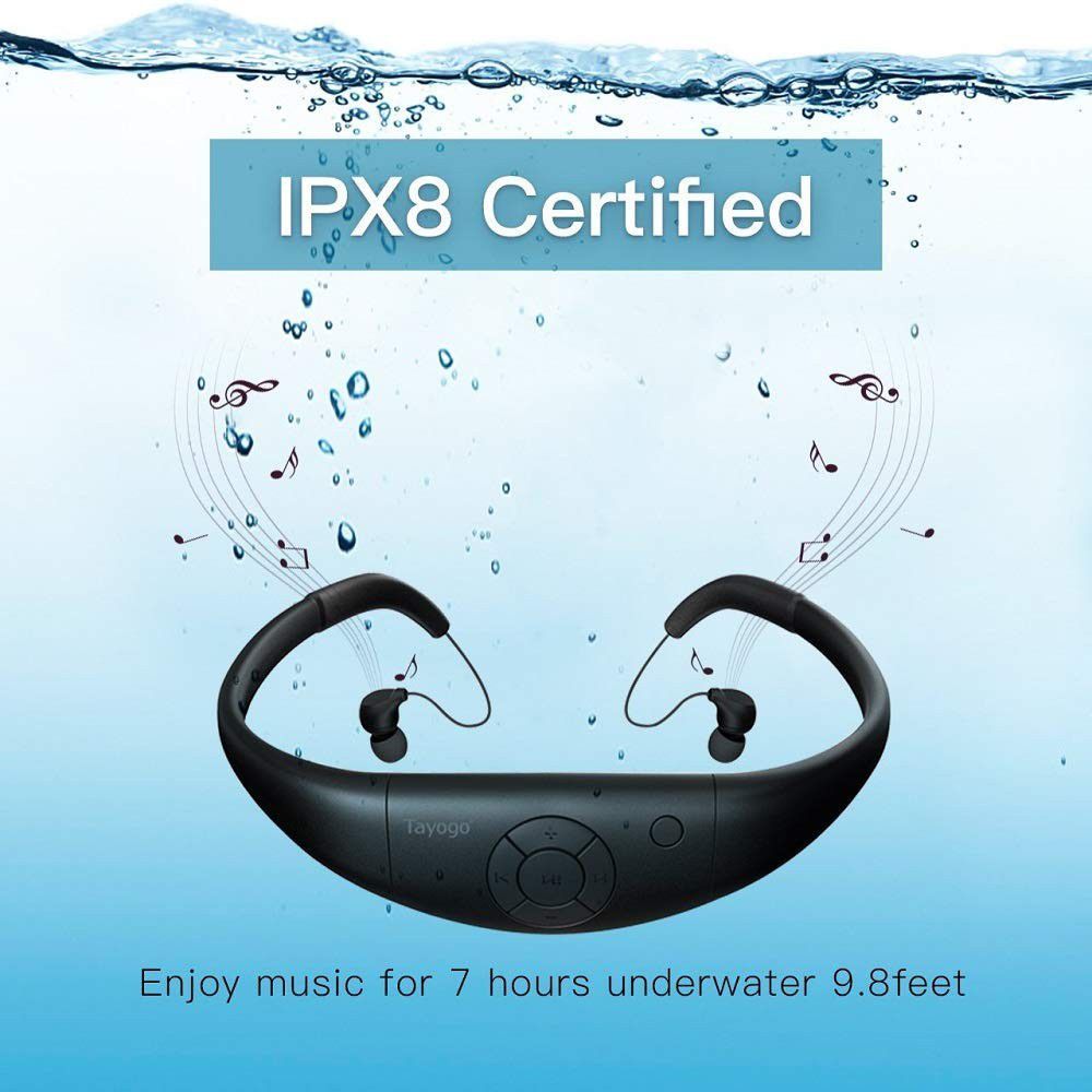 Tayogo 8GB Waterproof MP3 Player, Bluetooth Swimming Waterproof Headset