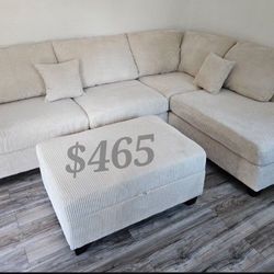 3-Pc Corduroy Sectional Sofa Set With Storage Ottoman 