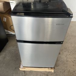 Vissani 3.1 Cu. Ft. 2-Door Mini Refrigerator In Platinum Steel With Freezer 