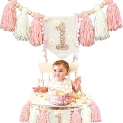 Handmade Boho 1st Birthday High Chair Banner Party Decoration For Girl Baby Shower Wall Hangings Decorative For Kids Bedroom