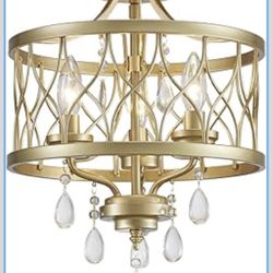 ✨ Beautiful Farmhouse Crystal Ceiling Light Fixture — 3-Light Semi Flush Mount Chandelier ✨