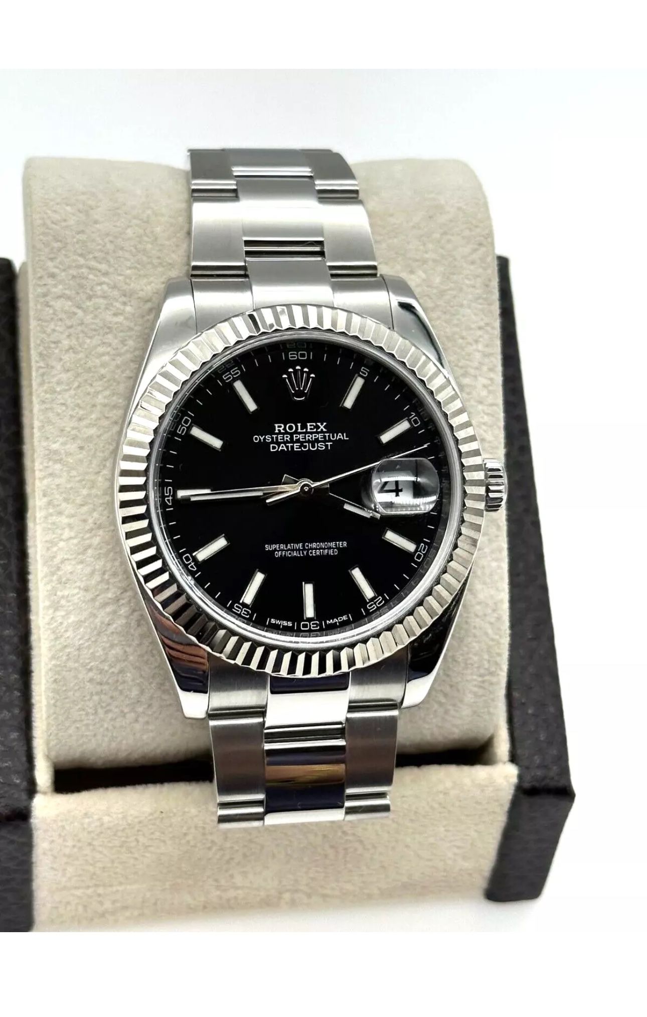 Rolex Datejust 41mm Steel oyster Band Flutter Bezel Black Dial
