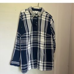 Liz Claiborne Blue and White Casual half button pullover tunic shirt 