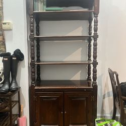 Large Vintage Bookcase with Pull Out Desk and Cabinet Storage