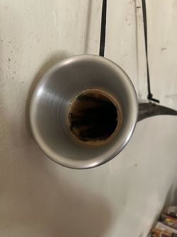Decorative Drinking Horn with Metal Rim and Leather Strap