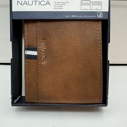 746-PPTT Men’s Náutica Bifold  Brown Genuine Leather Wallet With Gift Box NWT