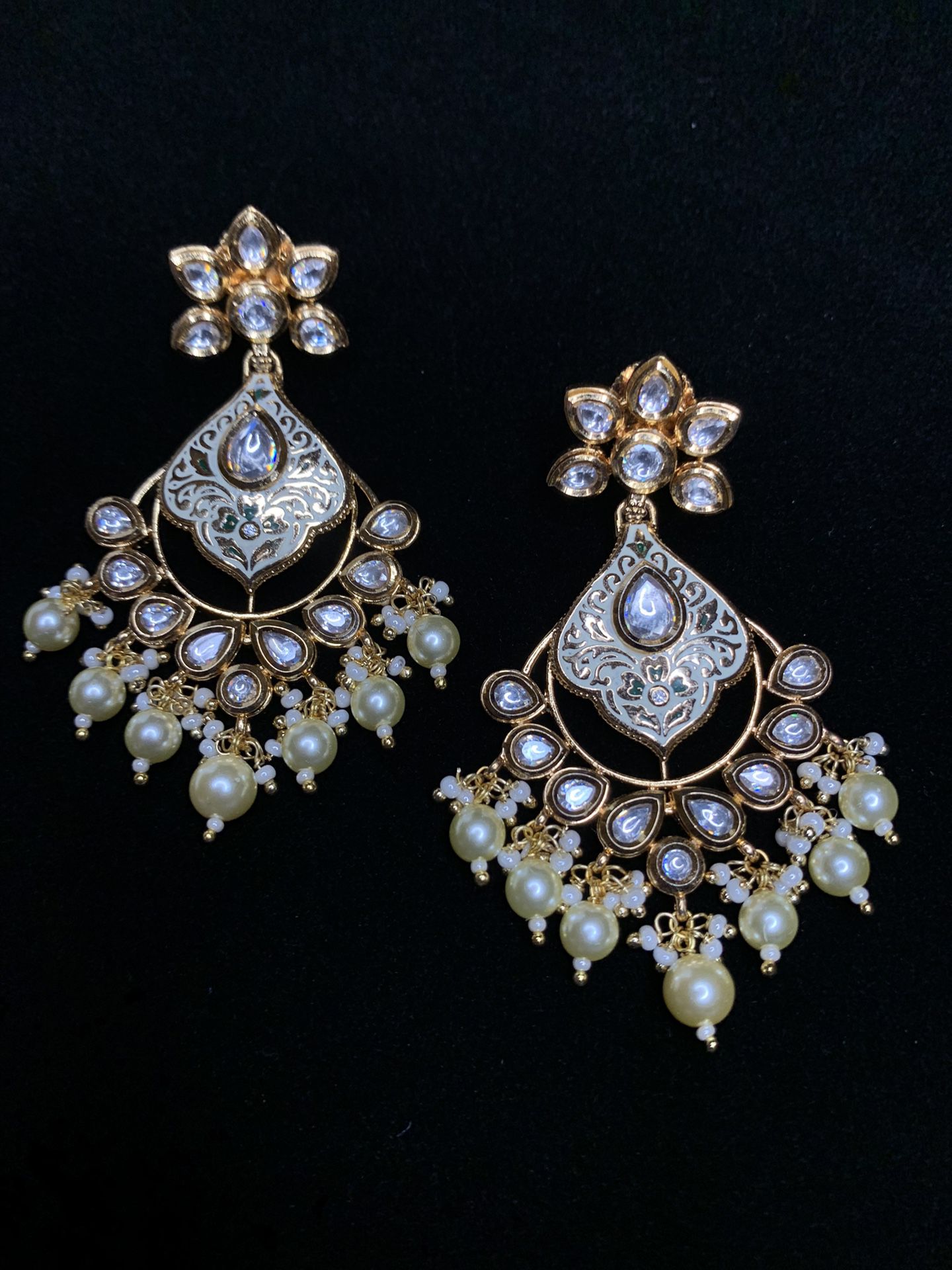 18K Gold Plated Uncut Kundan Earrings with pearls and diamonds