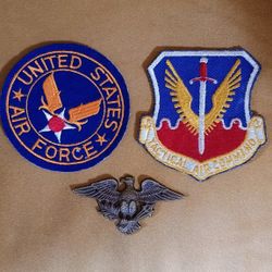 3 Vintage Estate 1960's Military United States Air Force.Vietnam War USAF US Air Force Tactical Air Command Patch  Brass Eagle Army Brooch Awards Patc