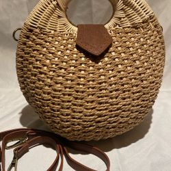Straw Round Handbag With Straps