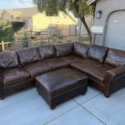 Restoration Hardware Original Lancaster Leather Sectional + Ottoman - 2014 Model, Excellent Condition - $4,000