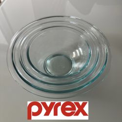 Pyrex Three 3 Glass Bowls Set Mixing Cooking Baking Storage Tupperware