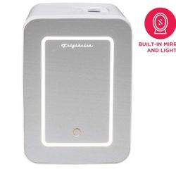 FRIGIDAIRE Mini Personal Fridge Cooler, LED Lighted Mirror, 6.5L Capacity, Chills 9 Cans, or Makeup and Skincare, Portable & Compact
