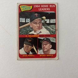 1965 Topps Baseball Card 1964  American League Home Run Leaders #3 Mickey Mantle Killebrew Powell