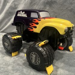 Vintage The Animal Battery Operated Toy Truck Yellow/Purple Claw Wheels