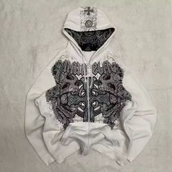 American Y2K New Hip Hop Trend Zipper Hoodie Women Street Casual Loose Joker Vintage Sweatshirt Unisex Fleece Padded Warm Hoodie