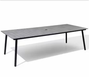 94.49 in. Gray Rectangular Aluminum Outdoor Patio Dining Table with Wood-Like Tabletop
