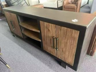 Industrial Wood and Black TV Console Cabinet，$780