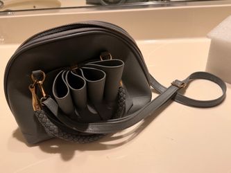 Structured Gray Mini Dome Satchel with Braided Handle