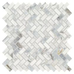 Fog Herringbone Mosaic Marble Tile 