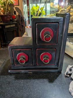Vintage Asian-Inspired 11" Wooden Stepped Bookends/Shelves w/Drawers

11.5" w
11" h
6.5" d