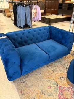 Acme Astronia Navy Blue Velvet Tufted Loveseat