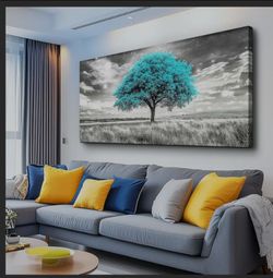 Large Canvas Wall Art For Living Room Wall Decor For Bedroom Corridor Blue Tree Natural Scenery Full Of Stars Black And White Modern Printing Dining R