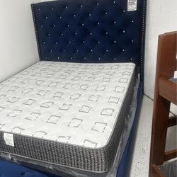 Velvet Blue King Size Bed Frame