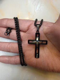 Black Cross Pendant Necklace with Chain