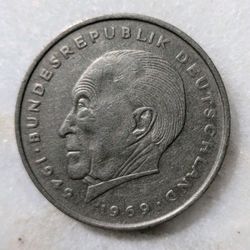 1972 G Germany 2 Deutsche Mark Konrad Adenauer  West Germany Coin VF/XF
