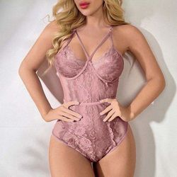 Sexy Pink Lace Strappy Bodysuit 
