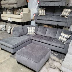 NEW SECTIONAL SOFA WITH OTTOMAN SMOKE COLOR || SKU#ASH83905LAFOTC