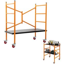 r 4 Ft Adjustable Rolling Scaffolding Platform w/Locking Wheels, 2 Decks & Safety Rail, 800lb Capacity Steel Foldable Mobile Scaffolding Ladder
