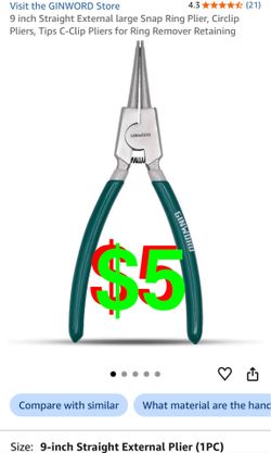 9 inch Straight External large Snap Ring Plier, Circlip Pliers, Tips C-Clip Pliers for Ring Remover Retaining