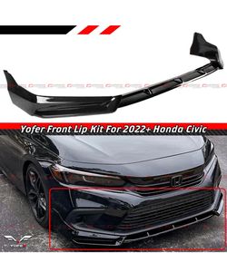 For 2022-2025 11th Honda Civic Yofer Glossy Black Front Bumper Lip Splitter Kit 3 pcs