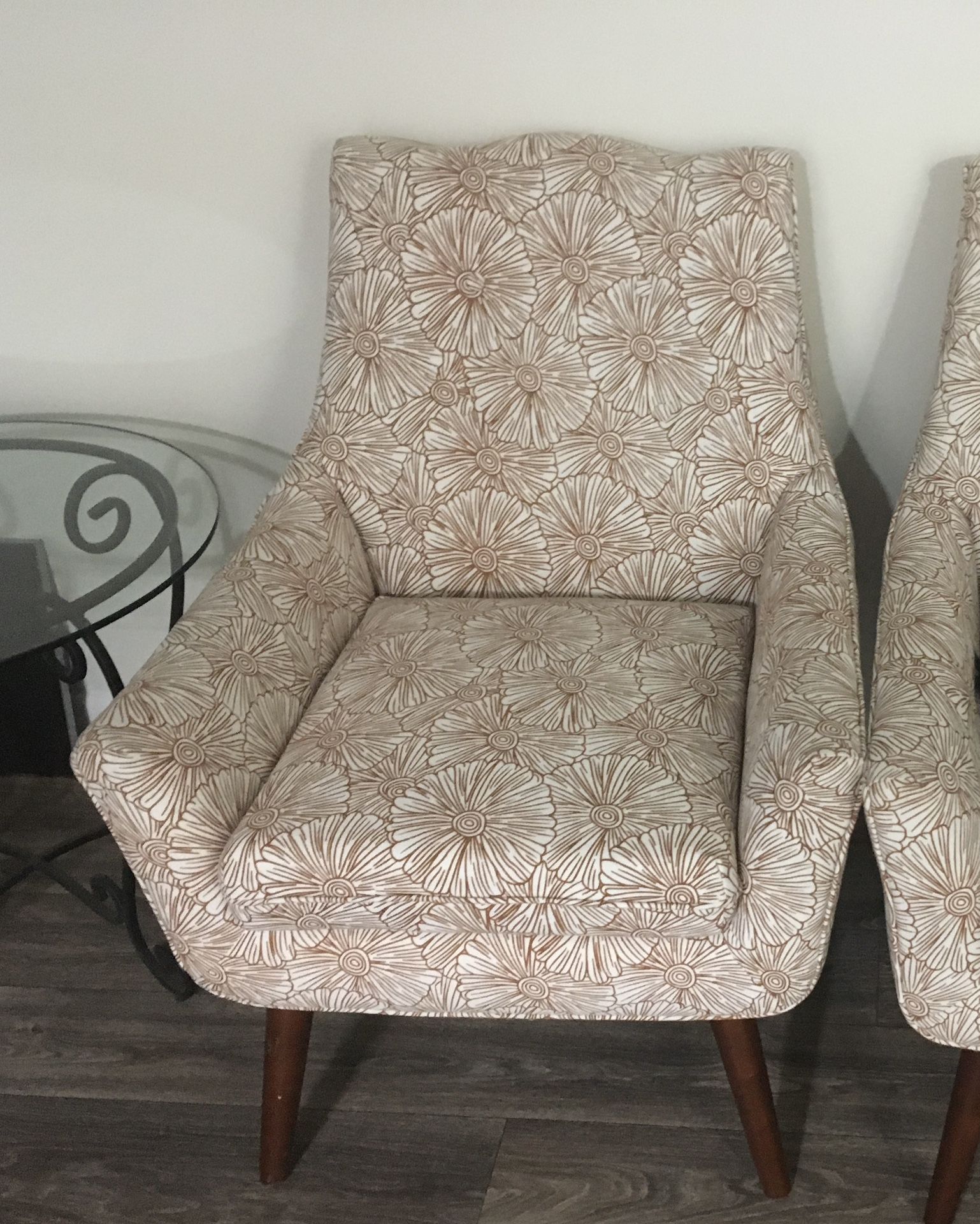 2 Mid century Style Floral Print Chairs