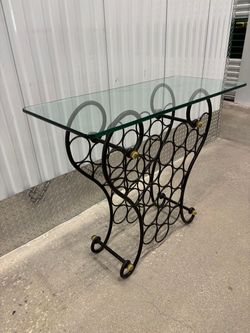 Vintage Iron & Glass Wine Rack Console Table. 36” wide , 16” depth , 30” high . $150