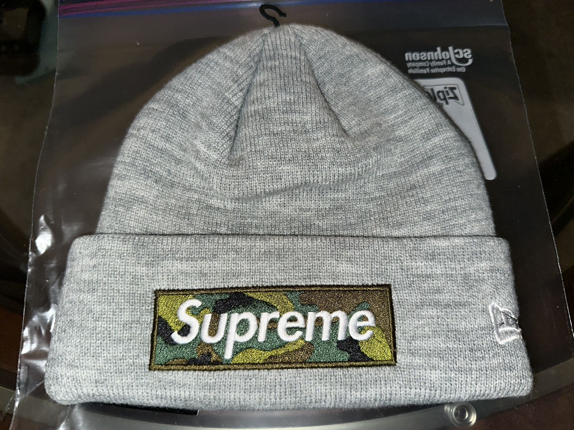Genuine Supreme New Era Box Logo Beanie FW23 Heather Grey
