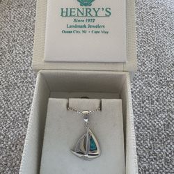 Sterling Silver Opal Sail Boat Necklace - New In Box 