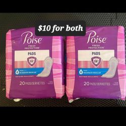 2 BAGS OF Poise Incontinence Pads for Women, 4 Drop, Moderate Absorbency, Regular ( 20Ct bags) For $10/$10 Por Los 2