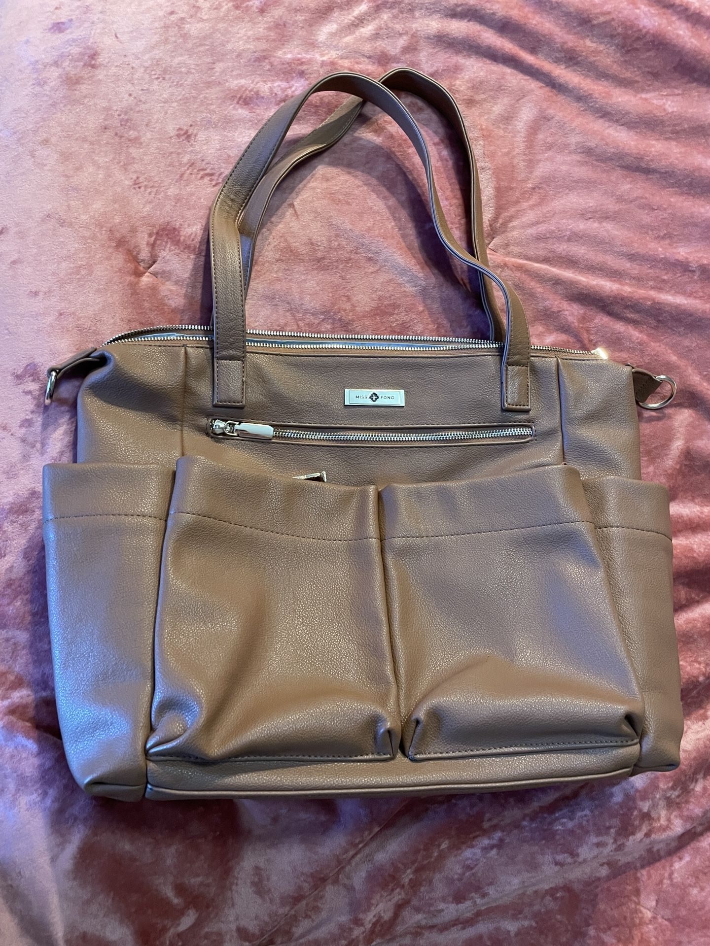 Miss Fong Diaper Bag Backpack Tote Bag w/Changing Pad in Brown