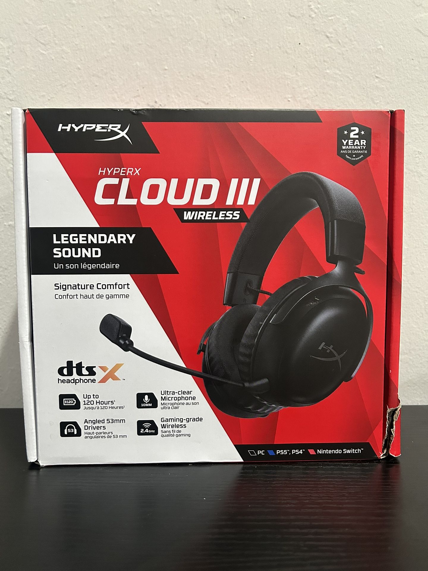 HyperX Cloud III Wireless – Gaming Headset for PC, PS5, PS4, up to 120-hour Battery, 2.4GHz Wireless, DTS Spatial Audio, 53mm Angled Drivers, Memory F