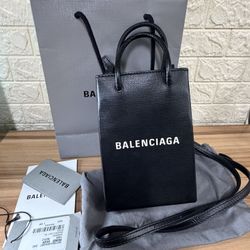 Balenciaga Black Phone Logo Mini Crossbody Bag with Dust Bag And Receipt