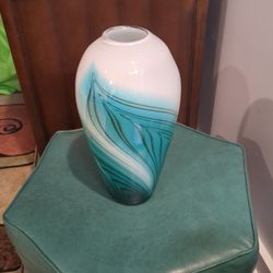 Art Glass Vase- Teal, Black & White