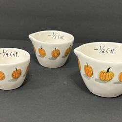 Rae Dunn Pumpkin Watercolor Measuring Cups Farmhouse Ceramic 