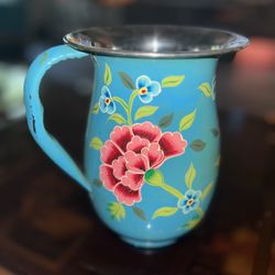 Floral Hand-Painted Metal Pitcher